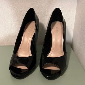 BCBGeneration Black Patent Peep Toe Pumps 7.5